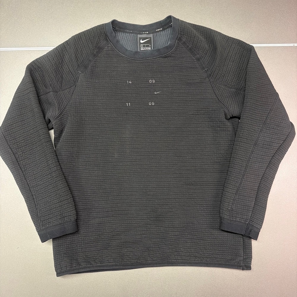 Nike Tech Fleece Waffle Knit Crewneck Sweatshirt Black Training Top Mens Small